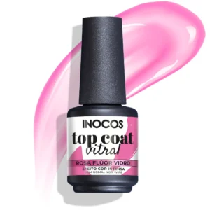 Top Coat Vitral Rosa Flúor Vidro 15ml INOCOS - Image 1